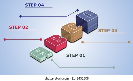 4 steps Infographic template. Options, groups or types. Stair style infographic design. Can be used for Presentation or business banner. Can edit your own text in space provided in infographic. Vector