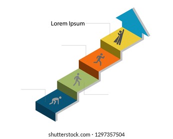 4 steps Infographic template. Options, process. Stairs style infographic design. Can be used for Presentation or business banner. Can edit your own text in space provided in infographic. Vector