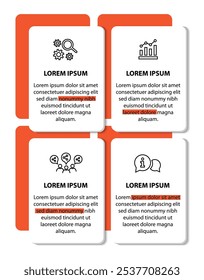 4 steps infographic template with 4 options. Flowchart that can be used for business report, data visualization and presentation. Timeline infographic elements vector illustration.