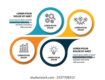 4 steps infographic template with 4 options. Flowchart that can be used for business report, data visualization and presentation. Timeline infographic elements vector illustration.