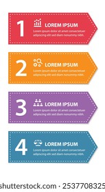 4 steps infographic template with 4 options. Flowchart that can be used for business report, data visualization and presentation. Timeline infographic elements vector illustration.