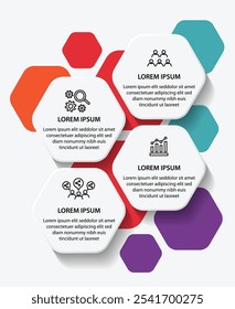 Plantilla de infografía de 4 pasos con 4 opciones. Diagrama de flujo que se puede utilizar para informes de negocio, visualización de datos y presentación. Ilustración vectorial de elementos infográficos de línea de tiempo.