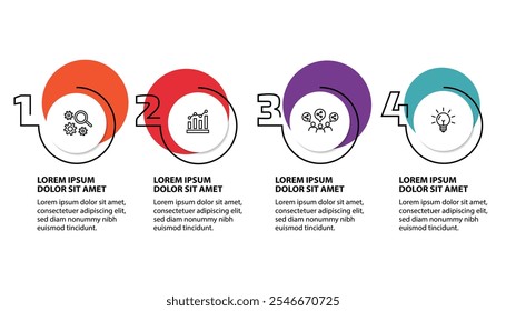 4 steps infographic template with 4 options. Flowchart that can be used for business report, data visualization and presentation. Timeline infographic elements vector illustration.