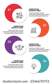 4 steps infographic template with 4 options. Flowchart that can be used for business report, data visualization and presentation. Timeline infographic elements vector illustration.