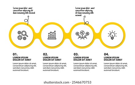 4 steps infographic template with 4 options. Flowchart that can be used for business report, data visualization and presentation. Timeline infographic elements vector illustration.