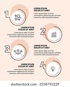 4 steps infographic template with 4 options. Flowchart that can be used for business report, data visualization and presentation. Timeline infographic elements vector illustration.
