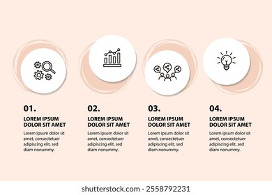 4 steps infographic template with 4 options. Flowchart that can be used for business report, data visualization and presentation. Timeline infographic elements vector illustration.