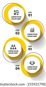 4 steps infographic template with 4 options. Flowchart that can be used for business report, data visualization and presentation. Timeline infographic elements vector illustration.