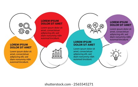 4 steps infographic template with 4 options. Flowchart that can be used for business report, data visualization and presentation. Timeline infographic elements vector illustration.