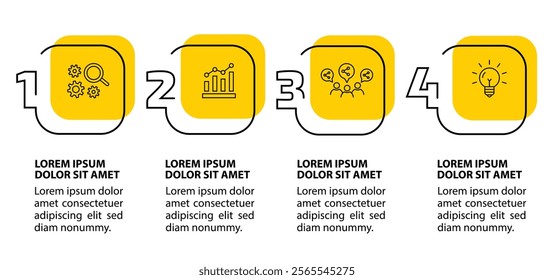 4 steps infographic template with 4 options. Flowchart that can be used for business report, data visualization and presentation. Timeline infographic elements vector illustration.