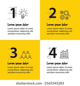 4 steps infographic template with 4 options. Flowchart that can be used for business report, data visualization and presentation. Timeline infographic elements vector illustration.