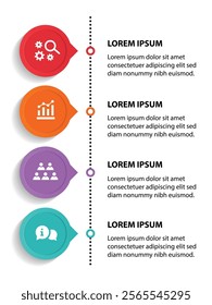 4 steps infographic template with 4 options. Flowchart that can be used for business report, data visualization and presentation. Timeline infographic elements vector illustration.