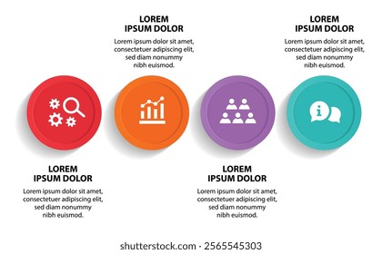 4 steps infographic template with 4 options. Flowchart that can be used for business report, data visualization and presentation. Timeline infographic elements vector illustration.