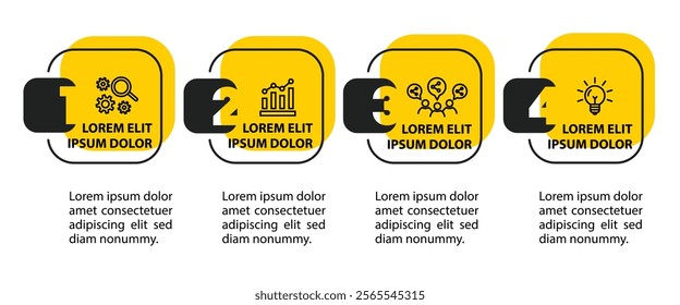 4 steps infographic template with 4 options. Flowchart that can be used for business report, data visualization and presentation. Timeline infographic elements vector illustration.