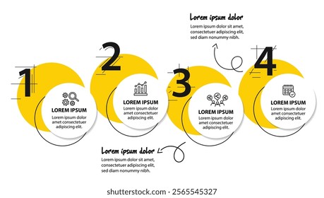 4 steps infographic template with 4 options. Flowchart that can be used for business report, data visualization and presentation. Timeline infographic elements vector illustration.