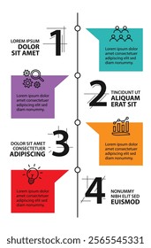 4 steps infographic template with 4 options. Flowchart that can be used for business report, data visualization and presentation. Timeline infographic elements vector illustration.