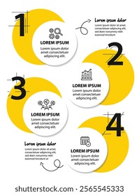 4 steps infographic template with 4 options. Flowchart that can be used for business report, data visualization and presentation. Timeline infographic elements vector illustration.