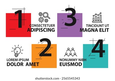 4 steps infographic template with 4 options. Flowchart that can be used for business report, data visualization and presentation. Timeline infographic elements vector illustration.