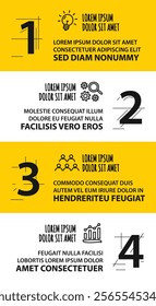 4 steps infographic template with 4 options. Flowchart that can be used for business report, data visualization and presentation. Timeline infographic elements vector illustration.