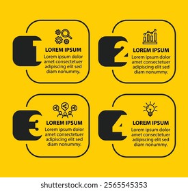 4 steps infographic template with 4 options. Flowchart that can be used for business report, data visualization and presentation. Timeline infographic elements vector illustration.