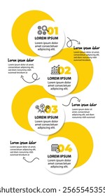 4 steps infographic template with 4 options. Flowchart that can be used for business report, data visualization and presentation. Timeline infographic elements vector illustration.