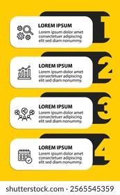 4 steps infographic template with 4 options. Flowchart that can be used for business report, data visualization and presentation. Timeline infographic elements vector illustration.