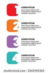 4 steps infographic template with 4 options. Flowchart that can be used for business report, data visualization and presentation. Timeline infographic elements vector illustration.