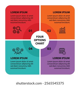 4 steps infographic template with 4 options. Flowchart that can be used for business report, data visualization and presentation. Timeline infographic elements vector illustration.