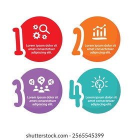 4 steps infographic template with 4 options. Flowchart that can be used for business report, data visualization and presentation. Timeline infographic elements vector illustration.