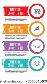 4 steps infographic template with 4 options. Flowchart that can be used for business report, data visualization and presentation. Timeline infographic elements vector illustration.