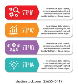 4 steps infographic template with 4 options. Flowchart that can be used for business report, data visualization and presentation. Timeline infographic elements vector illustration.