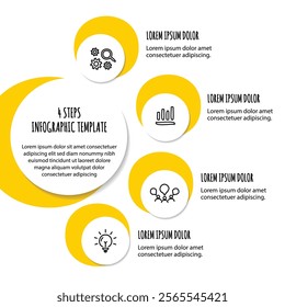 4 steps infographic template with 4 options. Flowchart that can be used for business report, data visualization and presentation. Timeline infographic elements vector illustration.