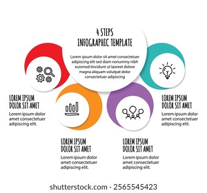 4 steps infographic template with 4 options. Flowchart that can be used for business report, data visualization and presentation. Timeline infographic elements vector illustration.
