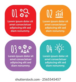 4 steps infographic template with 4 options. Flowchart that can be used for business report, data visualization and presentation. Timeline infographic elements vector illustration.