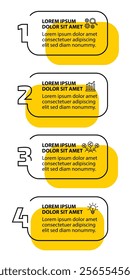 4 steps infographic template with 4 options. Flowchart that can be used for business report, data visualization and presentation. Timeline infographic elements vector illustration.
