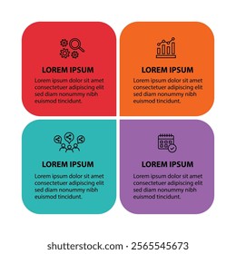 4 steps infographic template with 4 options. Flowchart that can be used for business report, data visualization and presentation. Timeline infographic elements vector illustration.
