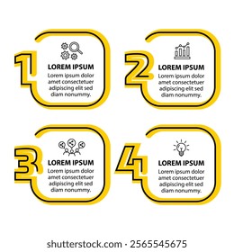 4 steps infographic template with 4 options. Flowchart that can be used for business report, data visualization and presentation. Timeline infographic elements vector illustration.