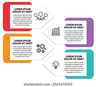 4 steps infographic template with 4 options. Flowchart that can be used for business report, data visualization and presentation. Timeline infographic elements vector illustration.