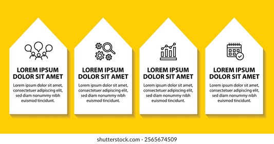 4 steps infographic template with 4 options. Flowchart that can be used for business report, data visualization and presentation. Timeline infographic elements vector illustration.