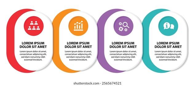 4 steps infographic template with 4 options. Flowchart that can be used for business report, data visualization and presentation. Timeline infographic elements vector illustration.