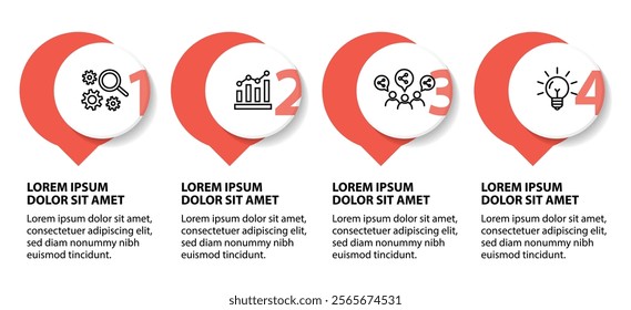 4 steps infographic template with 4 options. Flowchart that can be used for business report, data visualization and presentation. Timeline infographic elements vector illustration.