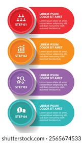 4 steps infographic template with 4 options. Flowchart that can be used for business report, data visualization and presentation. Timeline infographic elements vector illustration.