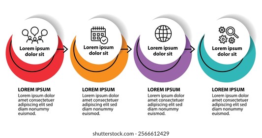 4 steps infographic template with 4 options. Flowchart that can be used for business report, data visualization and presentation. Timeline infographic elements vector illustration.