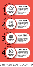 4 steps infographic template with 4 options. Flowchart that can be used for business report, data visualization and presentation. Timeline infographic elements vector illustration.
