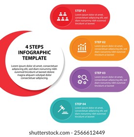 4 steps infographic template with 4 options. Flowchart that can be used for business report, data visualization and presentation. Timeline infographic elements vector illustration.