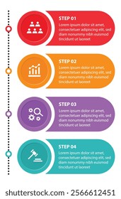 4 steps infographic template with 4 options. Flowchart that can be used for business report, data visualization and presentation. Timeline infographic elements vector illustration.