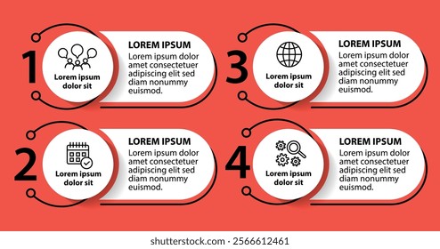 4 steps infographic template with 4 options. Flowchart that can be used for business report, data visualization and presentation. Timeline infographic elements vector illustration.