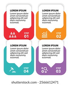 4 steps infographic template with 4 options. Flowchart that can be used for business report, data visualization and presentation. Timeline infographic elements vector illustration.