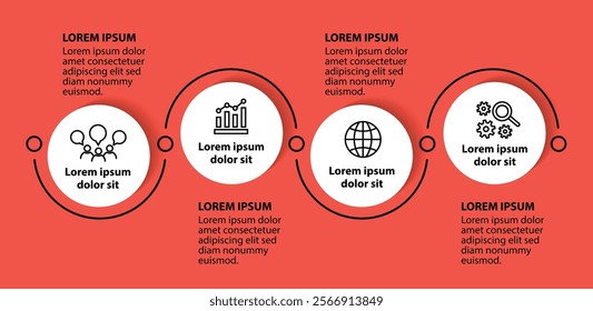 4 steps infographic template with 4 options. Flowchart that can be used for business report, data visualization and presentation. Timeline infographic elements vector illustration.