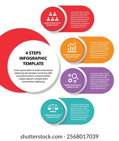 4 steps infographic template with 4 options. Flowchart that can be used for business report, data visualization and presentation. Timeline infographic elements vector illustration.